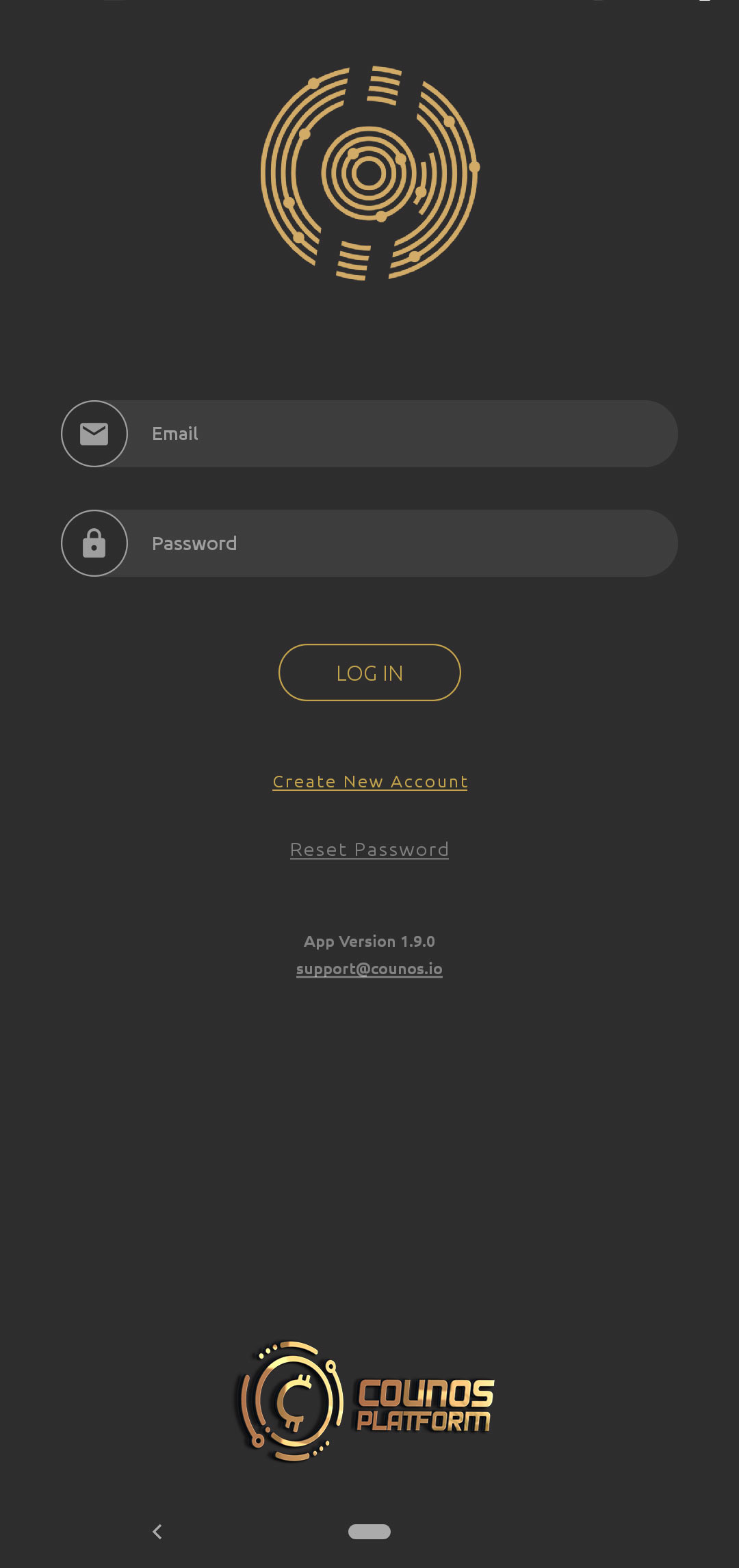 After the app is installed, in order to register in it, tap on Create New Account. 